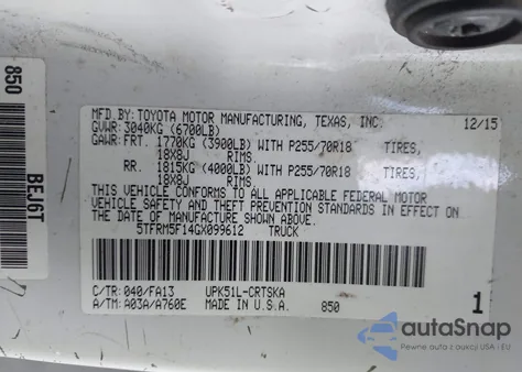 2016 Toyota Tundra Sr 4.6L V8 from USA, damaged, VIN 5TFRM5F14GX099612